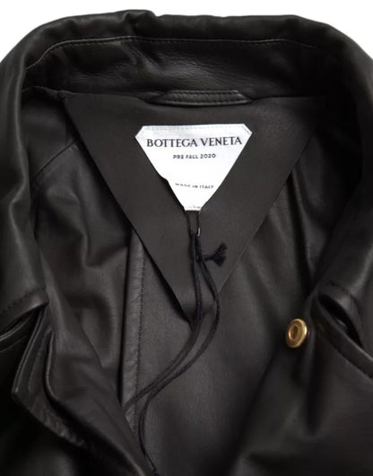 Giacca trench impermeabile in pelle nera da uomo Bottega Veneta