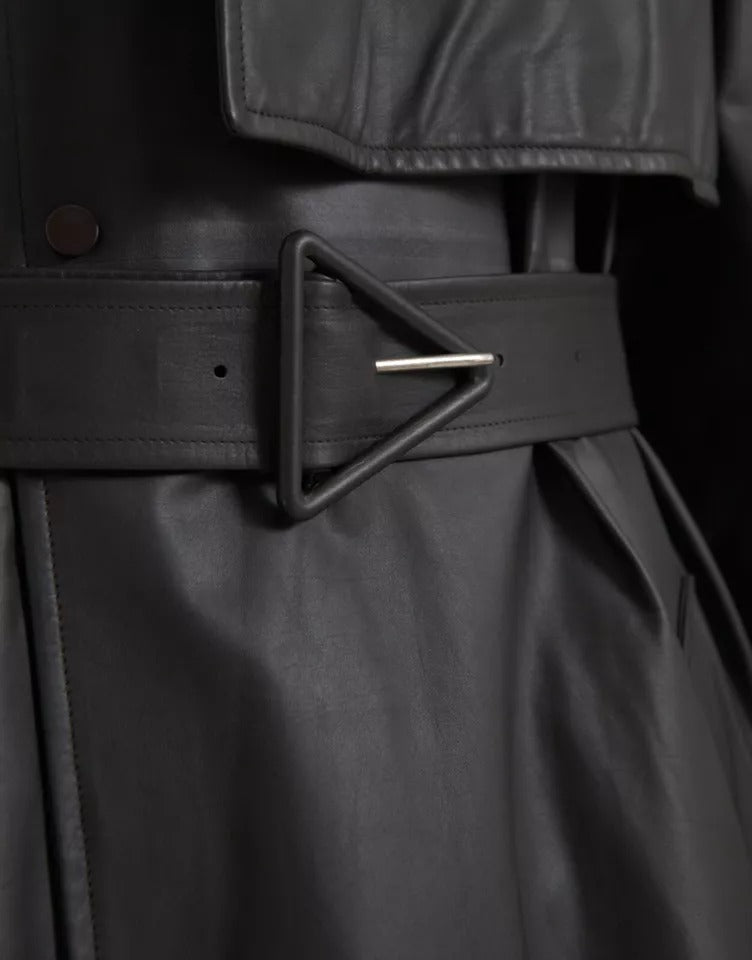 Giacca trench impermeabile in pelle nera da uomo Bottega Veneta
