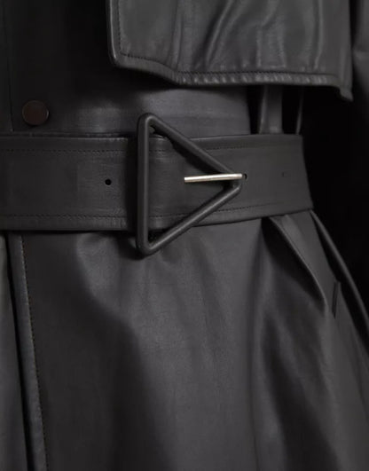 Giacca trench impermeabile in pelle nera da uomo Bottega Veneta