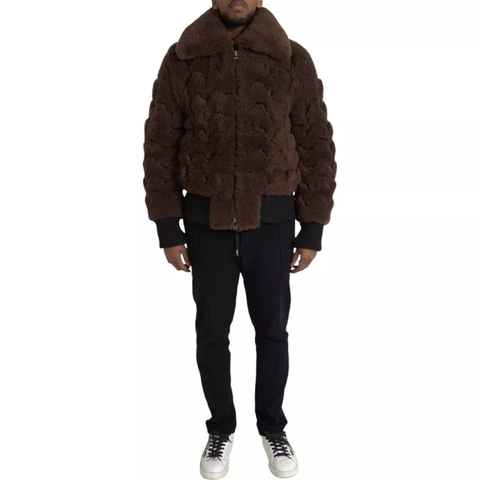 Manteau en peau lainée d'agneau marron Bottega Veneta