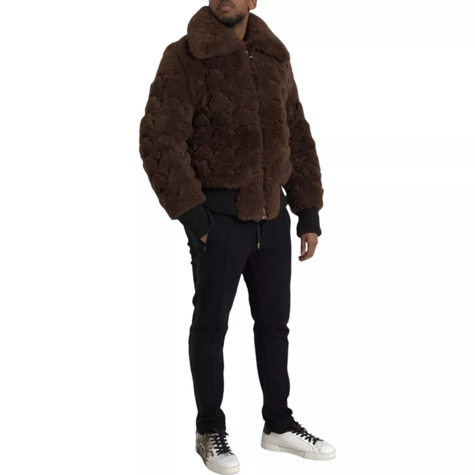 Manteau en peau lainée d'agneau marron Bottega Veneta