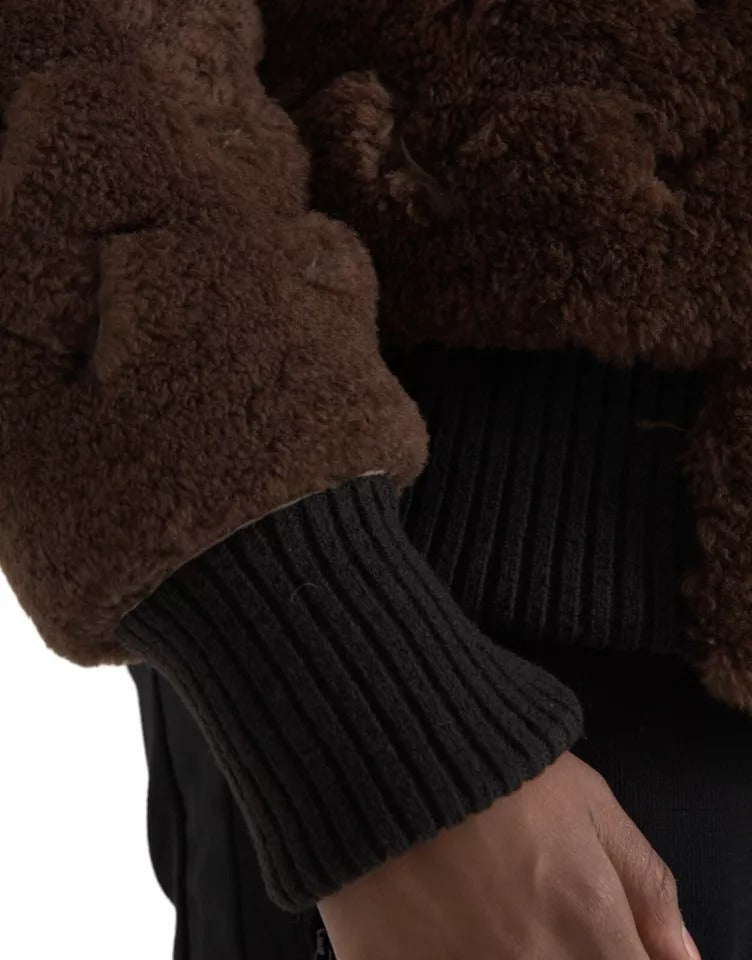 Manteau en peau lainée d'agneau marron Bottega Veneta
