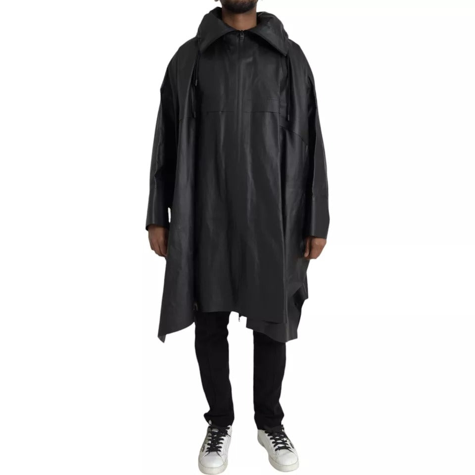 Trench-coat à capuche en cuir noir pour homme Bottega Veneta