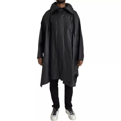 Trench coat da uomo con cappuccio in pelle nera Bottega Veneta