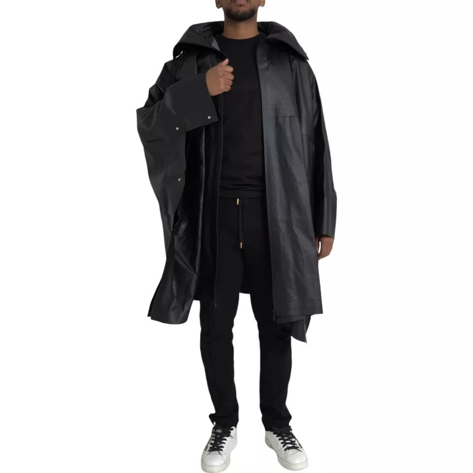 Trench-coat à capuche en cuir noir pour homme Bottega Veneta