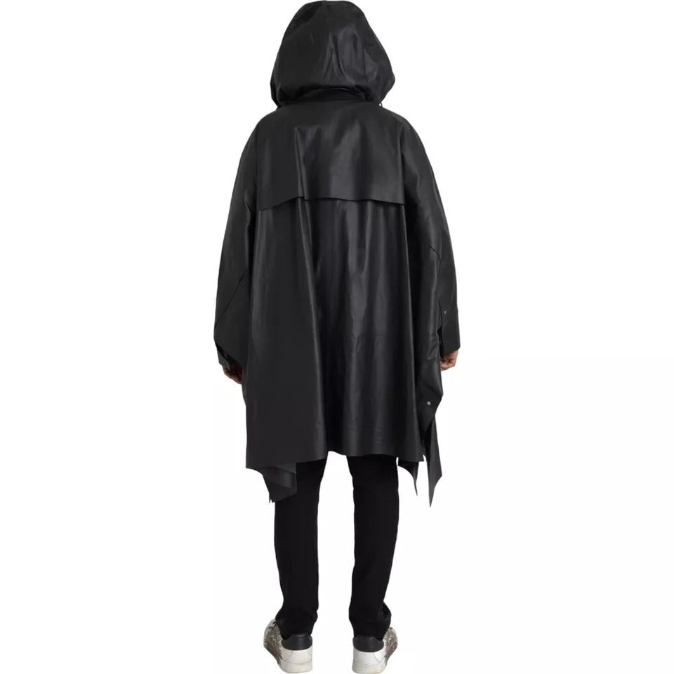 Trench-coat à capuche en cuir noir pour homme Bottega Veneta