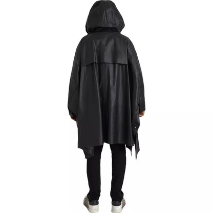 Trench coat da uomo con cappuccio in pelle nera Bottega Veneta