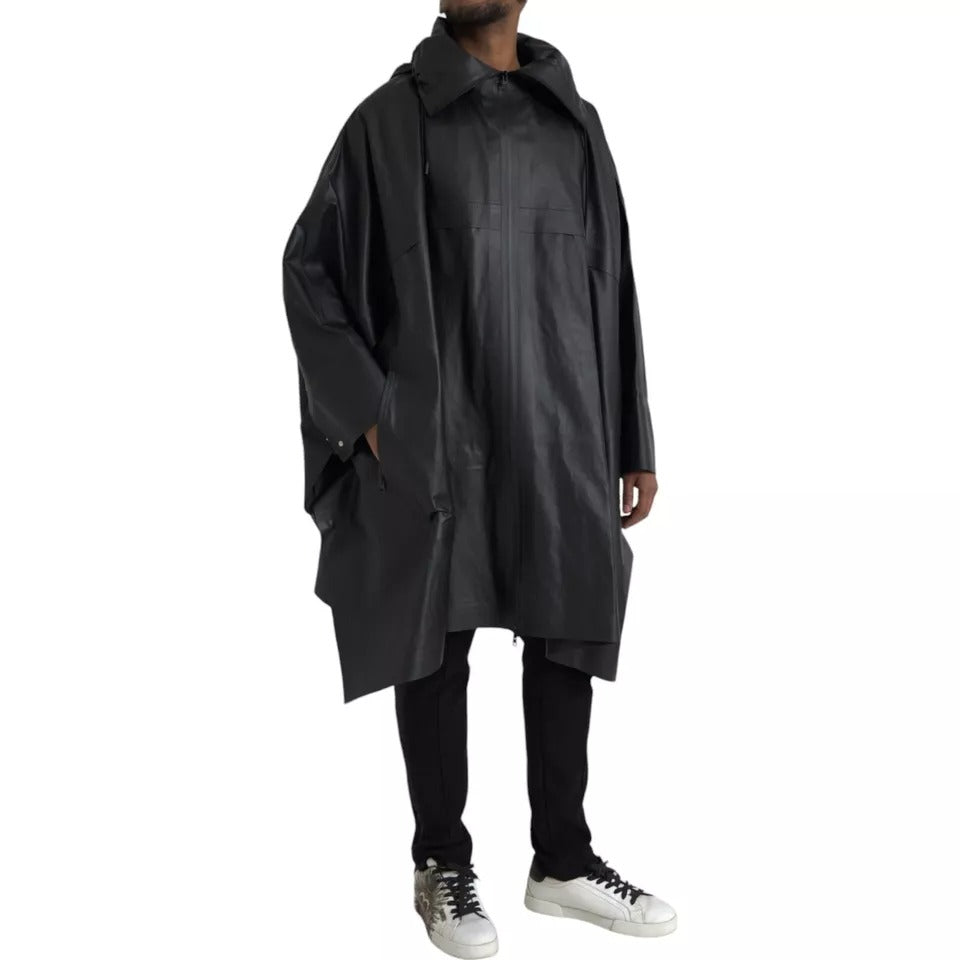 Trench-coat à capuche en cuir noir pour homme Bottega Veneta