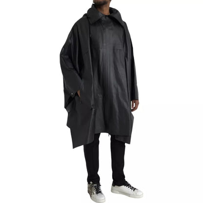 Trench coat da uomo con cappuccio in pelle nera Bottega Veneta