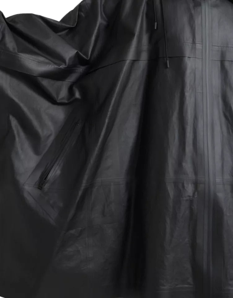 Trench coat da uomo con cappuccio in pelle nera Bottega Veneta