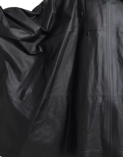 Trench coat da uomo con cappuccio in pelle nera Bottega Veneta