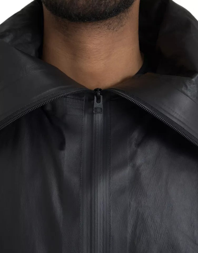 Trench coat da uomo con cappuccio in pelle nera Bottega Veneta