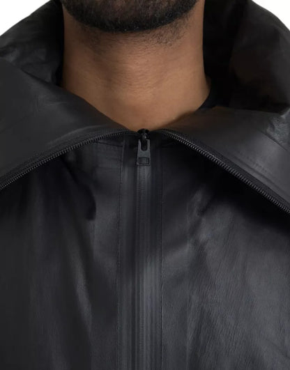 Trench coat da uomo con cappuccio in pelle nera Bottega Veneta