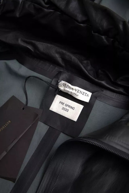 Trench coat da uomo con cappuccio in pelle nera Bottega Veneta