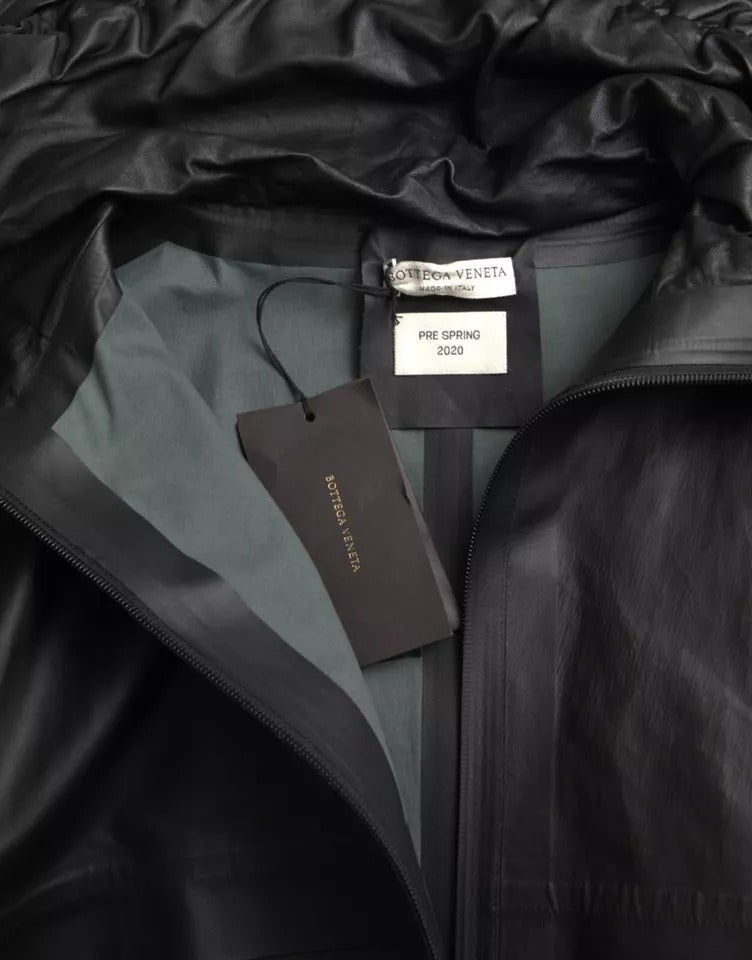 Trench coat da uomo con cappuccio in pelle nera Bottega Veneta