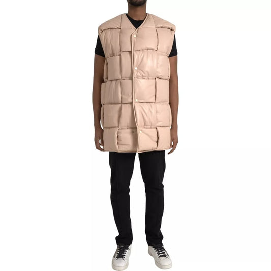 Veste matelassée sans manches en cuir de veau beige Bottega Veneta