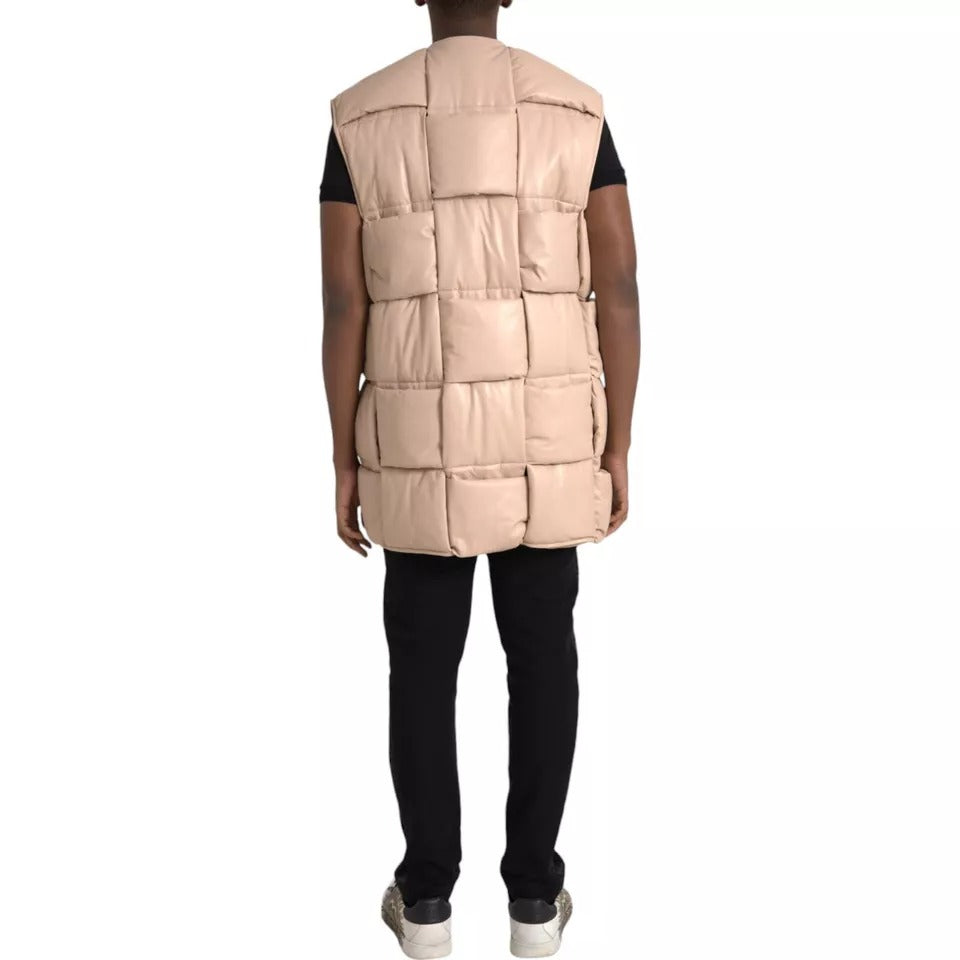 Giacca in pelle di vitello trapuntata beige senza maniche Bottega Veneta