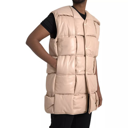 Giacca in pelle di vitello trapuntata beige senza maniche Bottega Veneta