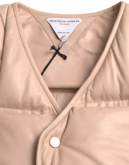 Giacca in pelle di vitello trapuntata beige senza maniche Bottega Veneta