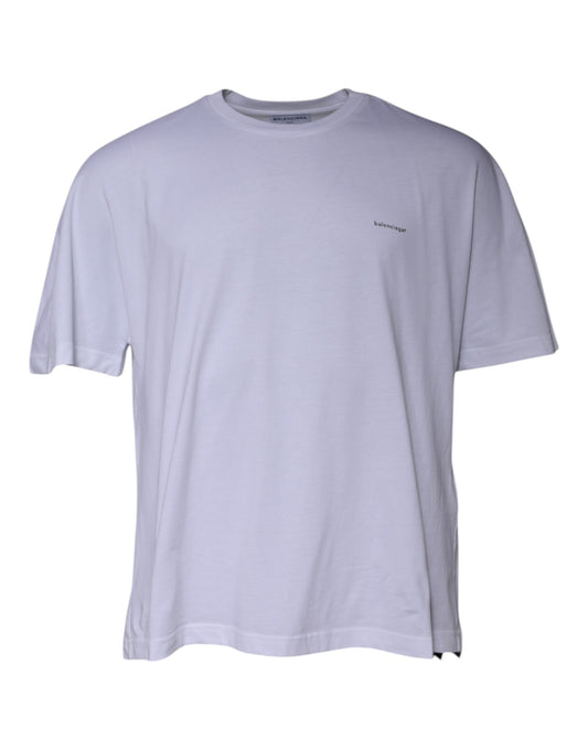 T-shirt a maniche corte con scollo rotondo in cotone con logo bianco Balenciaga