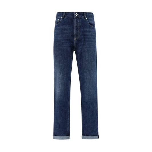 Jeans a gamba dritta in cotone blu Brunello Cucinelli