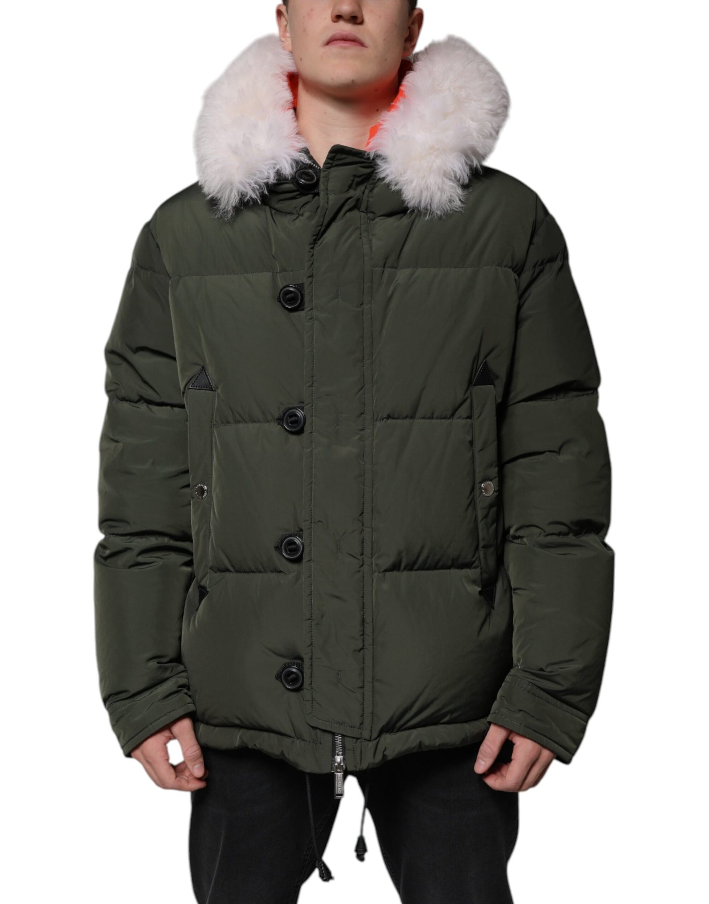 Giacca in pelliccia di montone con cappuccio e maniche lunghe verde Dsquared²
