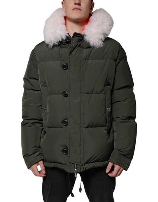 Giacca in pelliccia di montone con cappuccio e maniche lunghe verde Dsquared²