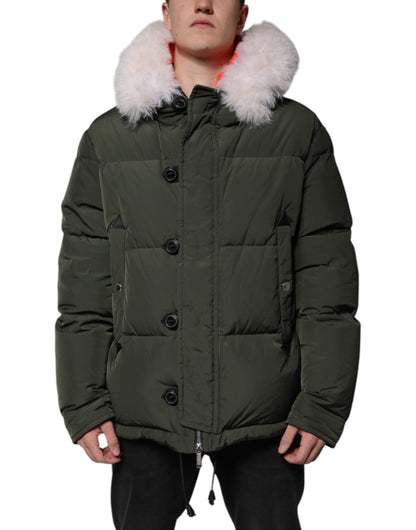 Giacca in pelliccia di montone con cappuccio e maniche lunghe verde Dsquared²
