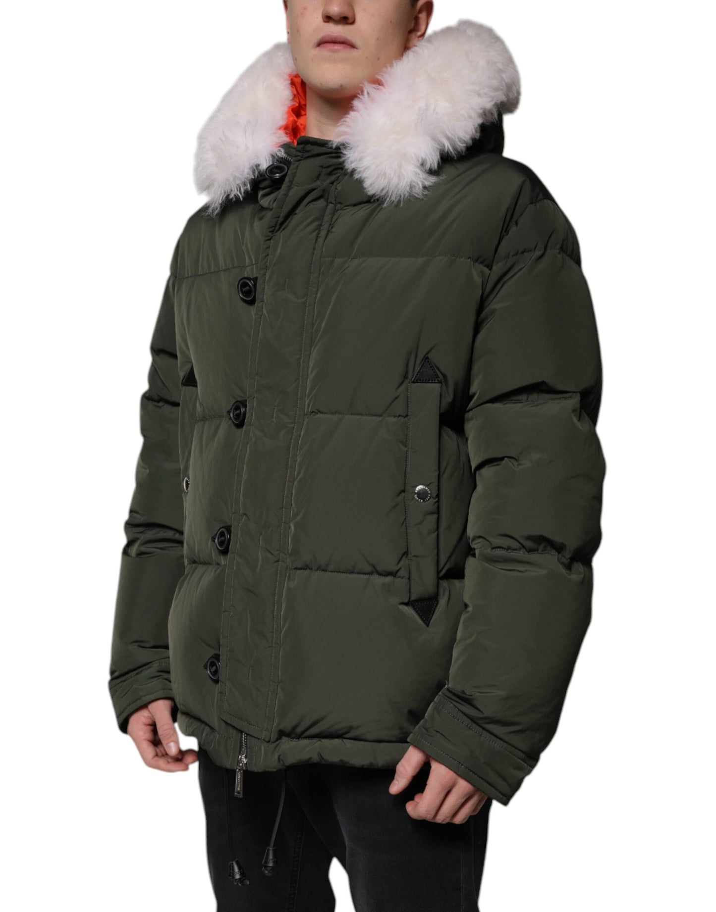 Giacca in pelliccia di montone con cappuccio e maniche lunghe verde Dsquared²