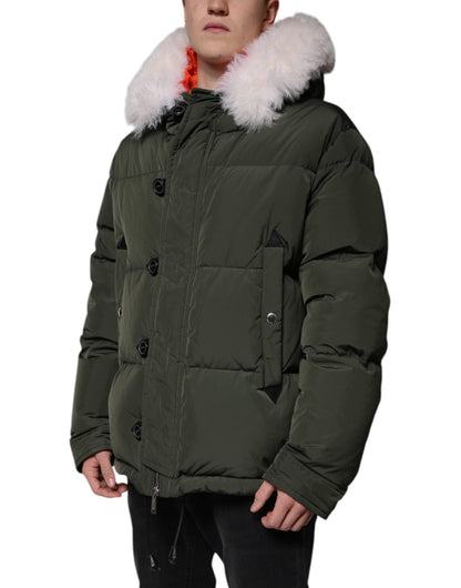 Giacca in pelliccia di montone con cappuccio e maniche lunghe verde Dsquared²