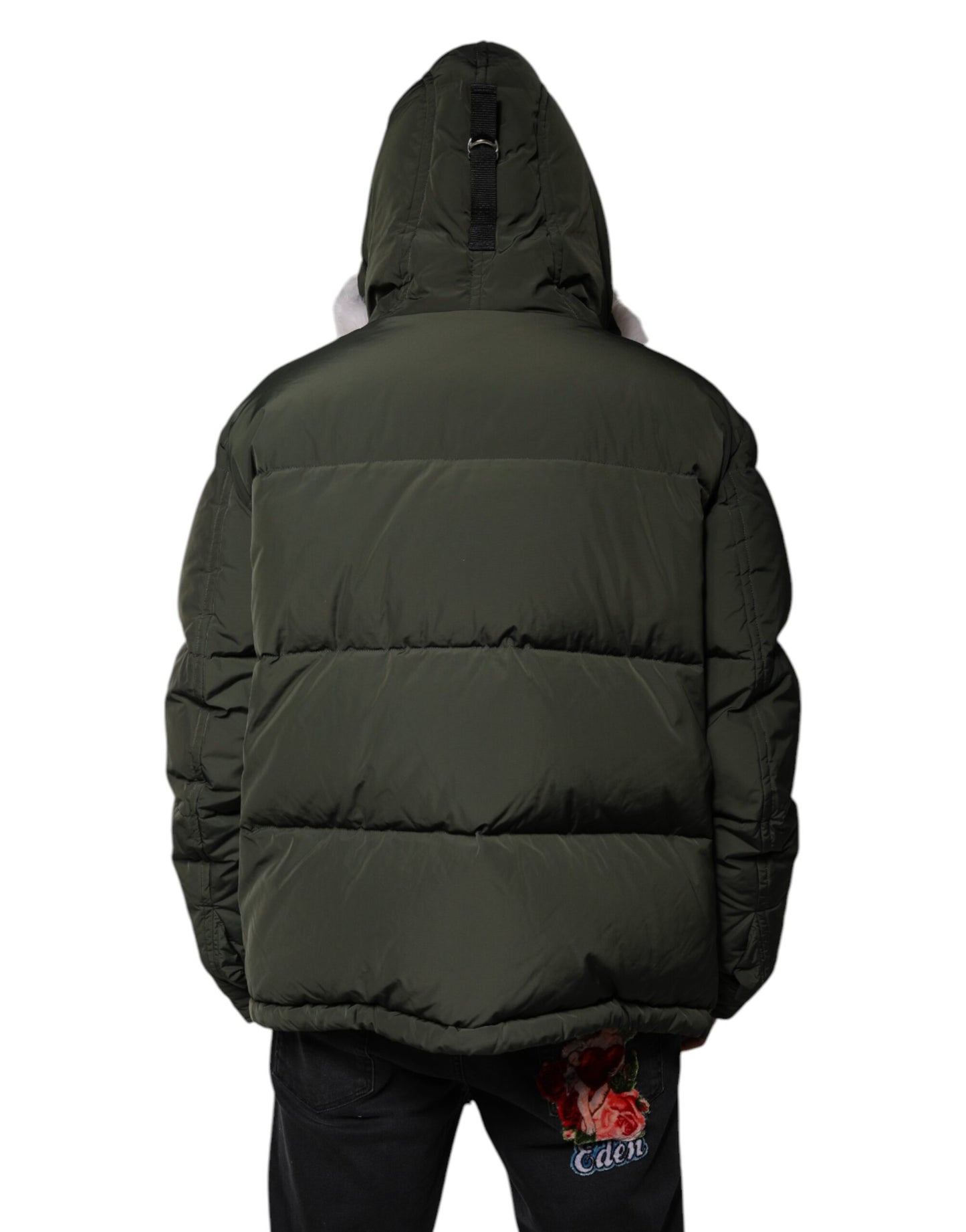 Giacca in pelliccia di montone con cappuccio e maniche lunghe verde Dsquared²