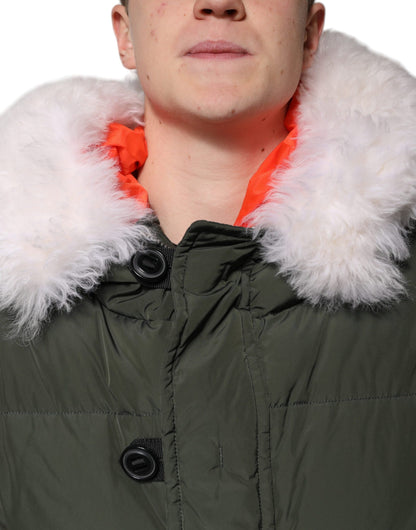 Giacca in pelliccia di montone con cappuccio e maniche lunghe verde Dsquared²