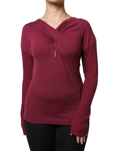 Maglione Roberto Cavalli bordeaux con motivo a buco della serratura