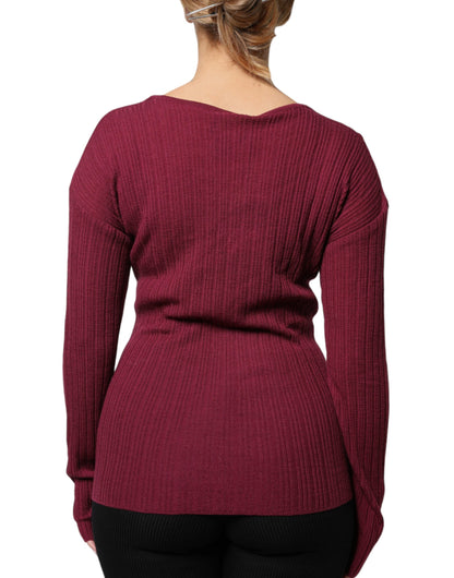 Maglione Roberto Cavalli bordeaux con motivo a buco della serratura