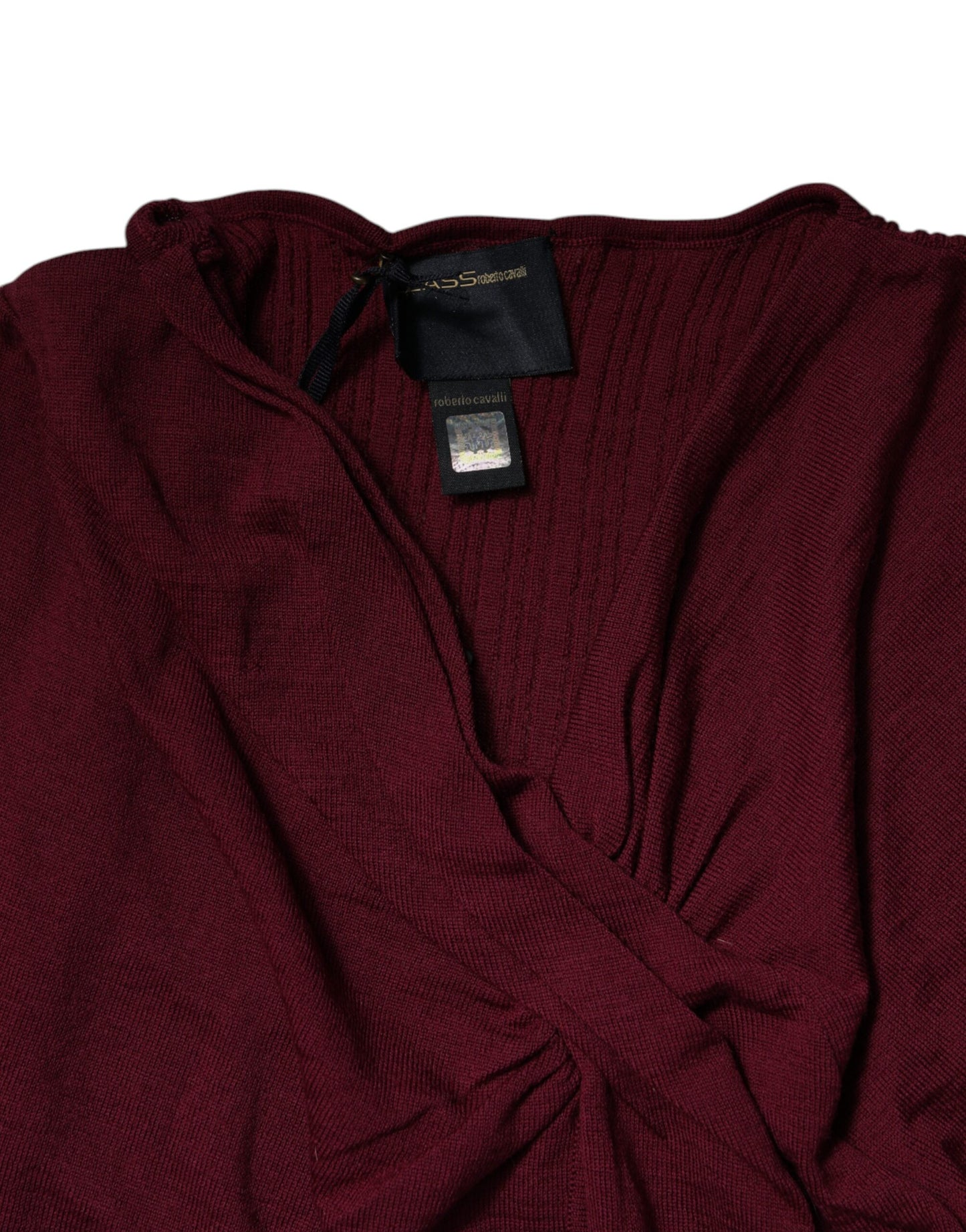 Pull Roberto Cavalli bordeaux en maille ajourée