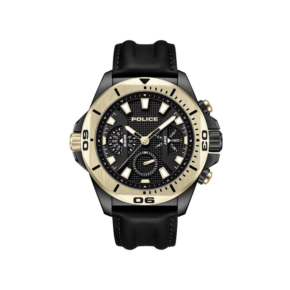 Montre habillée en cuir synthétique noir de police