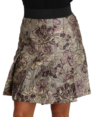 Dolce & Gabbana A-Line Mini Floral Print Jaquard Skirt