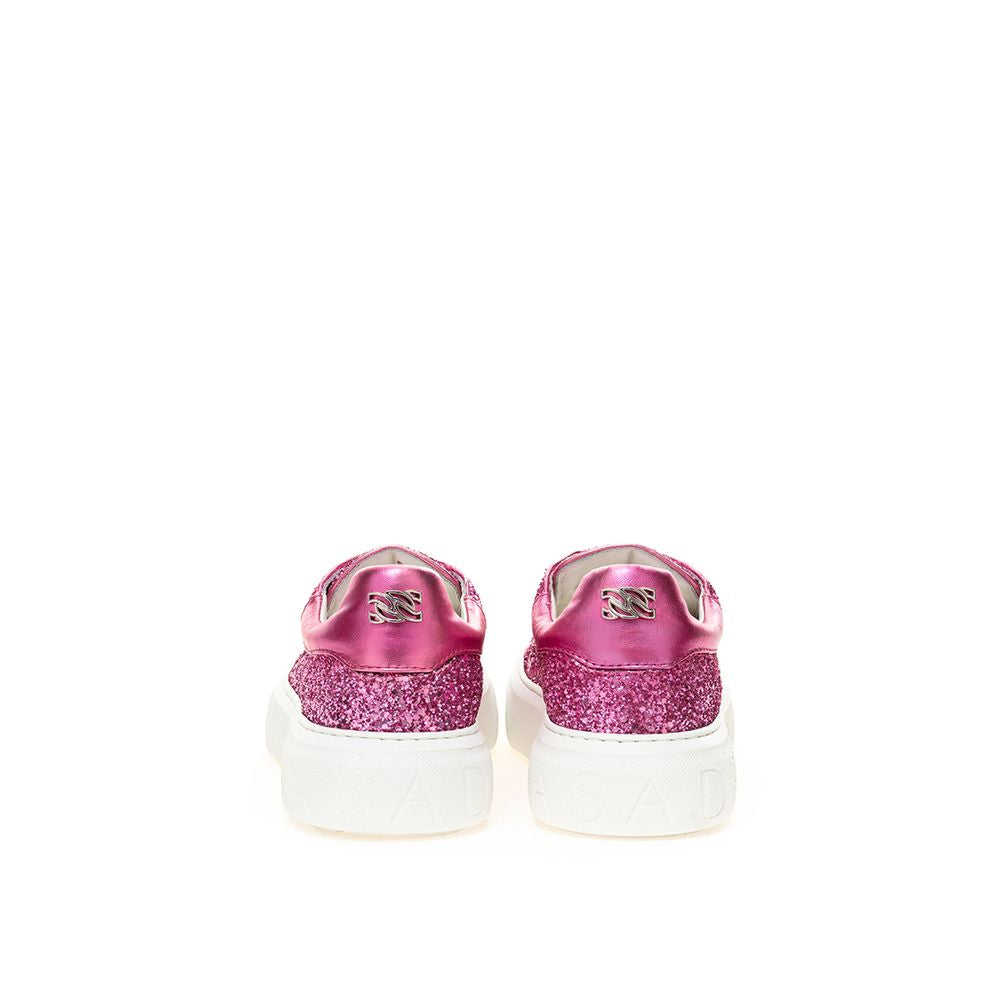 Baskets basses Casadei en tissu et cuir fuchsia