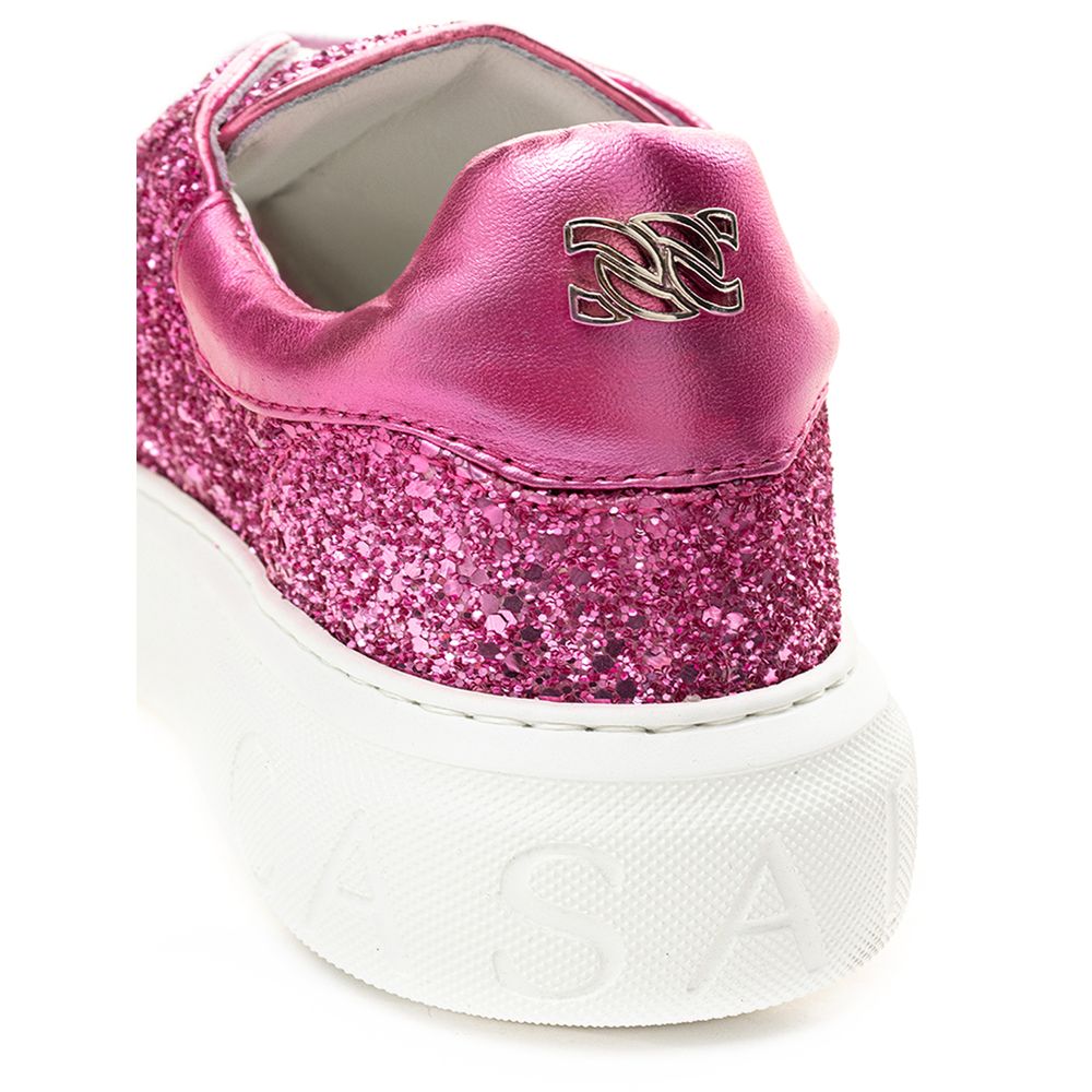 Baskets basses Casadei en tissu et cuir fuchsia
