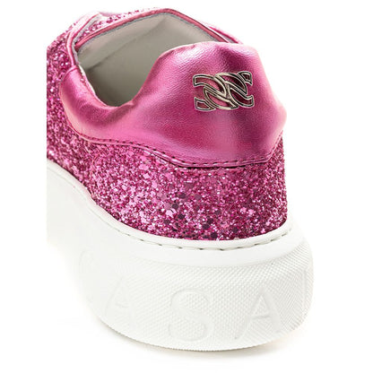Baskets basses Casadei en tissu et cuir fuchsia