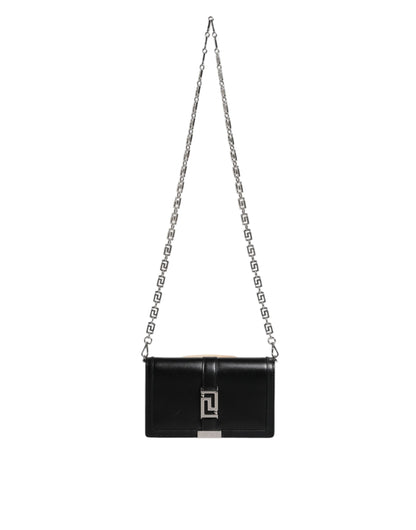 Sac bandoulière Versace en cuir de veau noir avec chaîne
