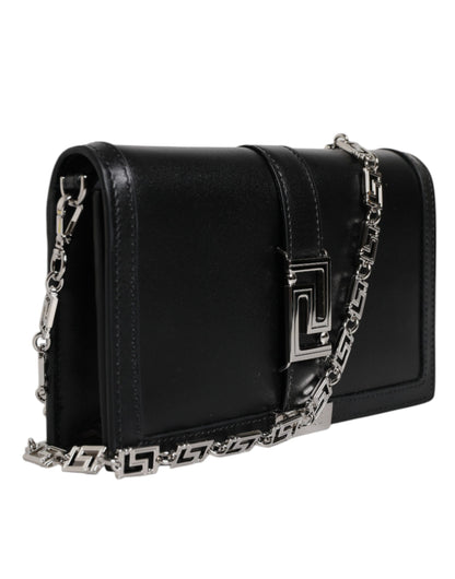 Sac bandoulière Versace en cuir de veau noir avec chaîne