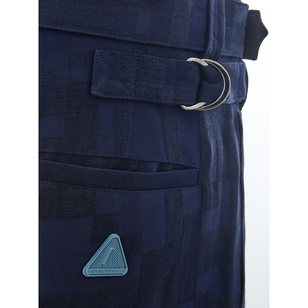 Pantalon décontracté en lin bleu Emporio Armani