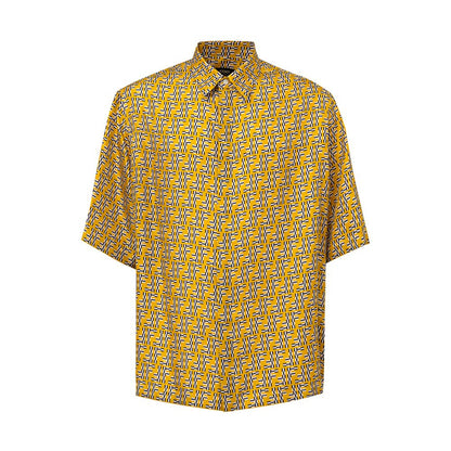Camicia a maniche corte in seta gialla Fendi