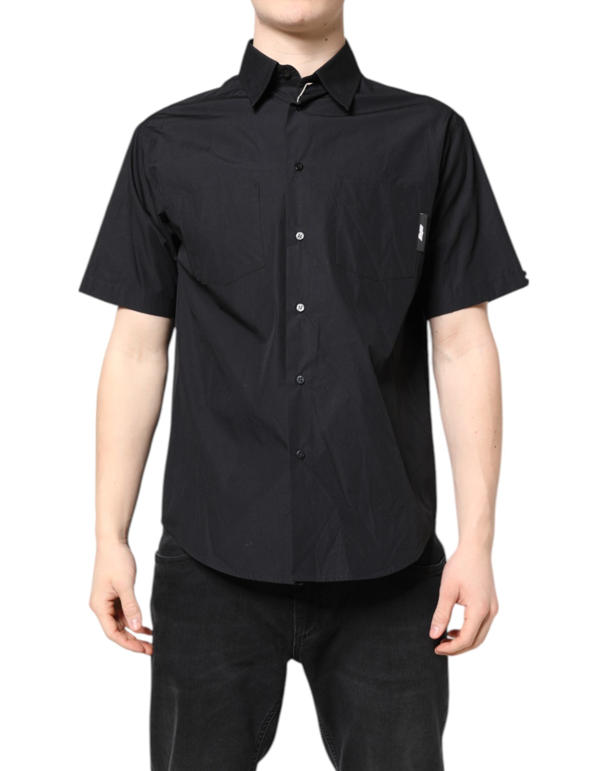 Chemise décontractée à manches courtes et col imprimé noir MSGM pour homme