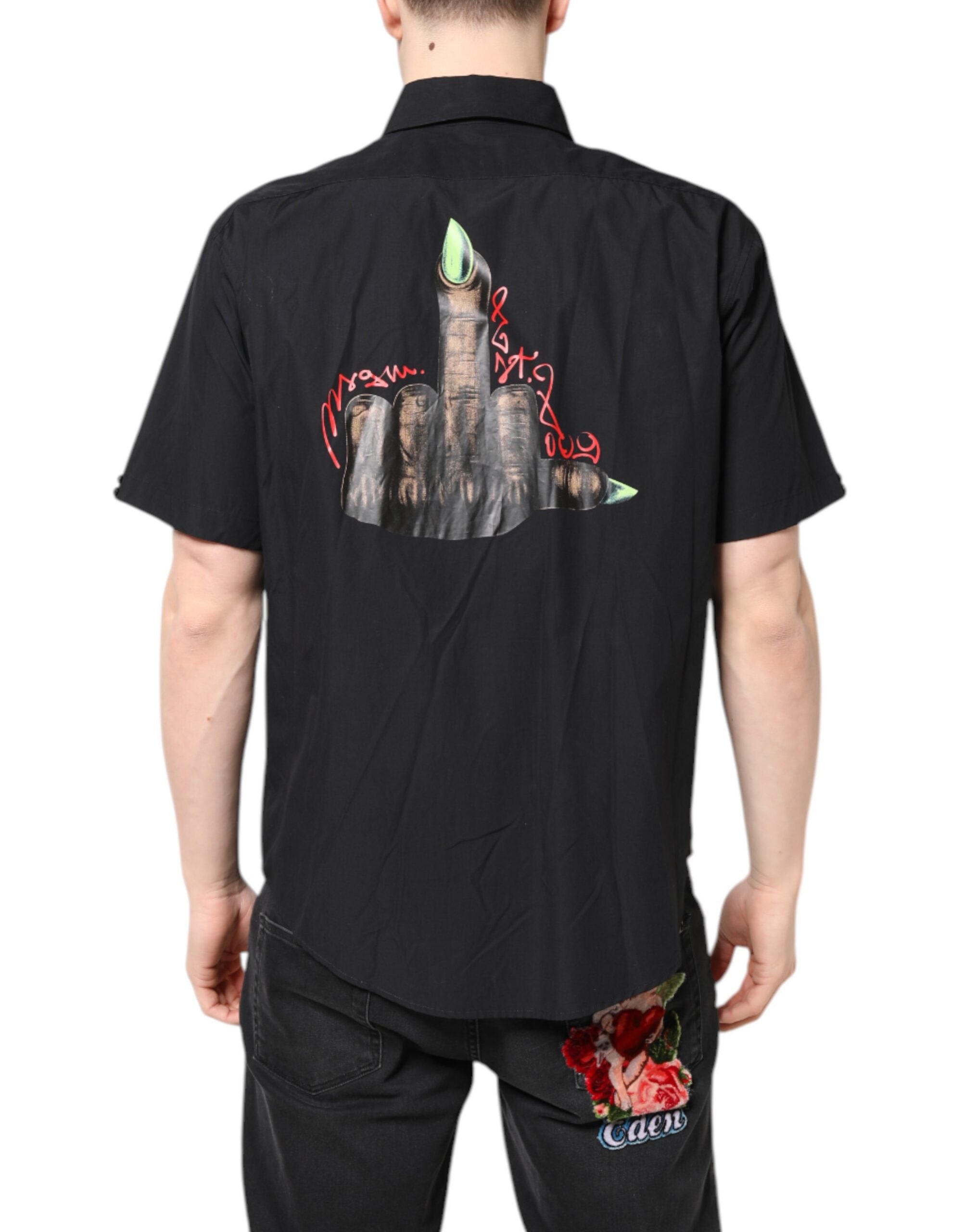 Chemise décontractée à manches courtes et col imprimé noir MSGM pour homme