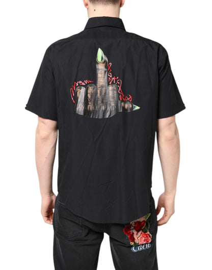 Camicia casual da uomo con colletto e maniche corte stampate nere MSGM