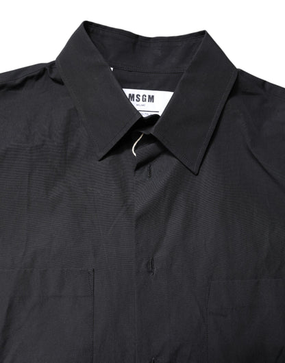 Camicia casual da uomo con colletto e maniche corte stampate nere MSGM