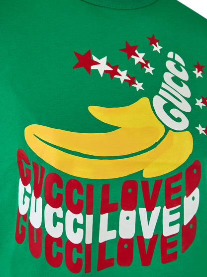 T-shirt Gucci in cotone verde con logo