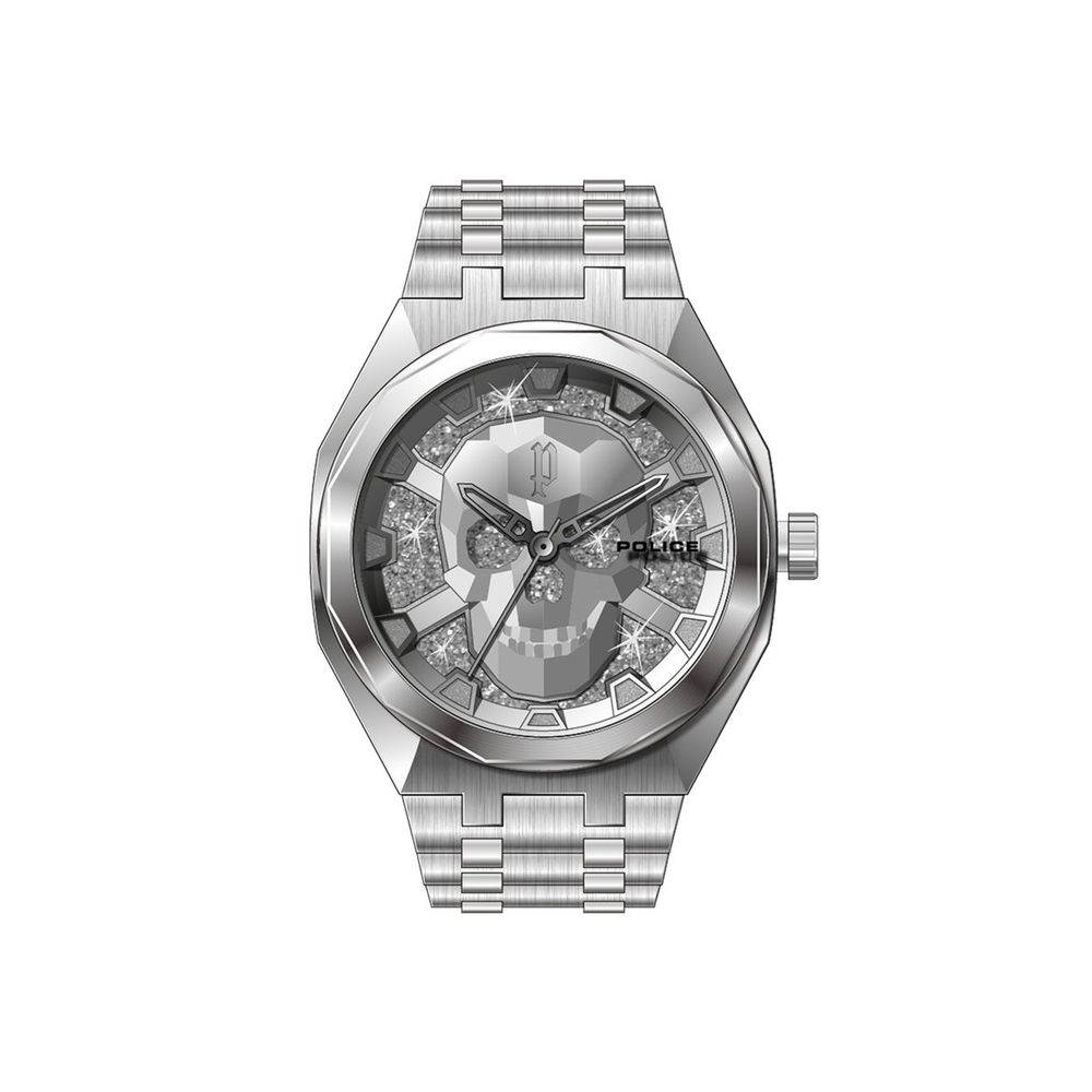 Orologio elegante in acciaio inossidabile color argento della polizia